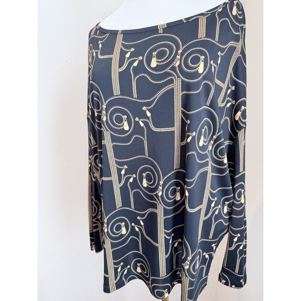 Versace Collection Italy Zipper Print Viscose Boat Neck Top Blouse It 42